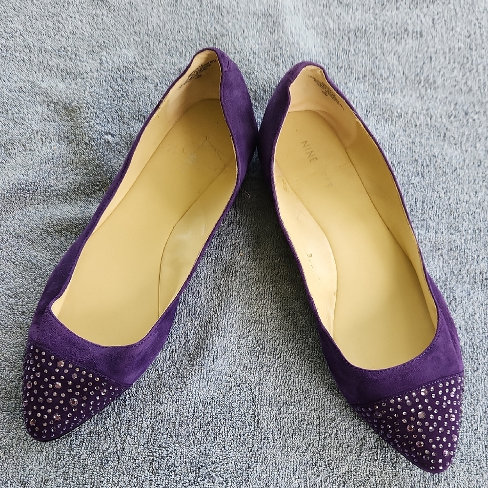Winter Sparkle! Nine West Purple Flats. Rhinestones On Front Worn Once. Size 10.